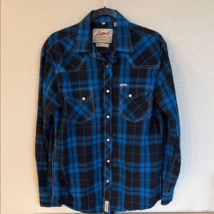 Buffalo David Bitton Men's Black and Blue Checkered Shirt